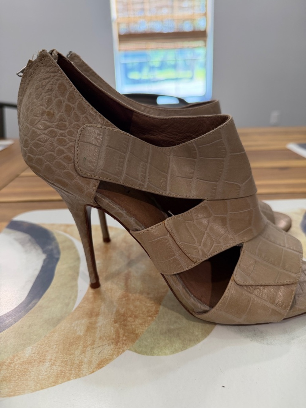 Elizabeth and James Croc Print Peep Toe Pumps - Picture 2 of 7
